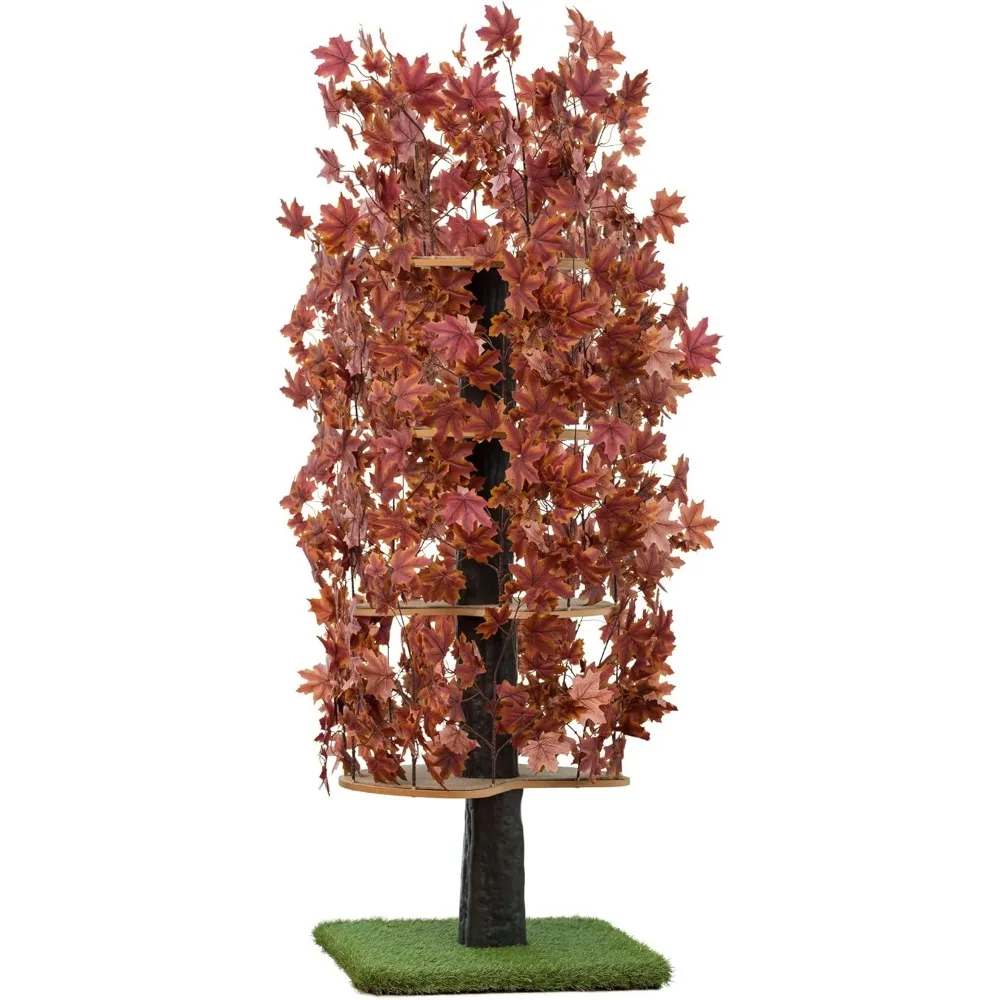 Cat Tree with Leaves Made in USA, XL Cat House & Cat Activity Tree Bundle with Deep Plum Leaves