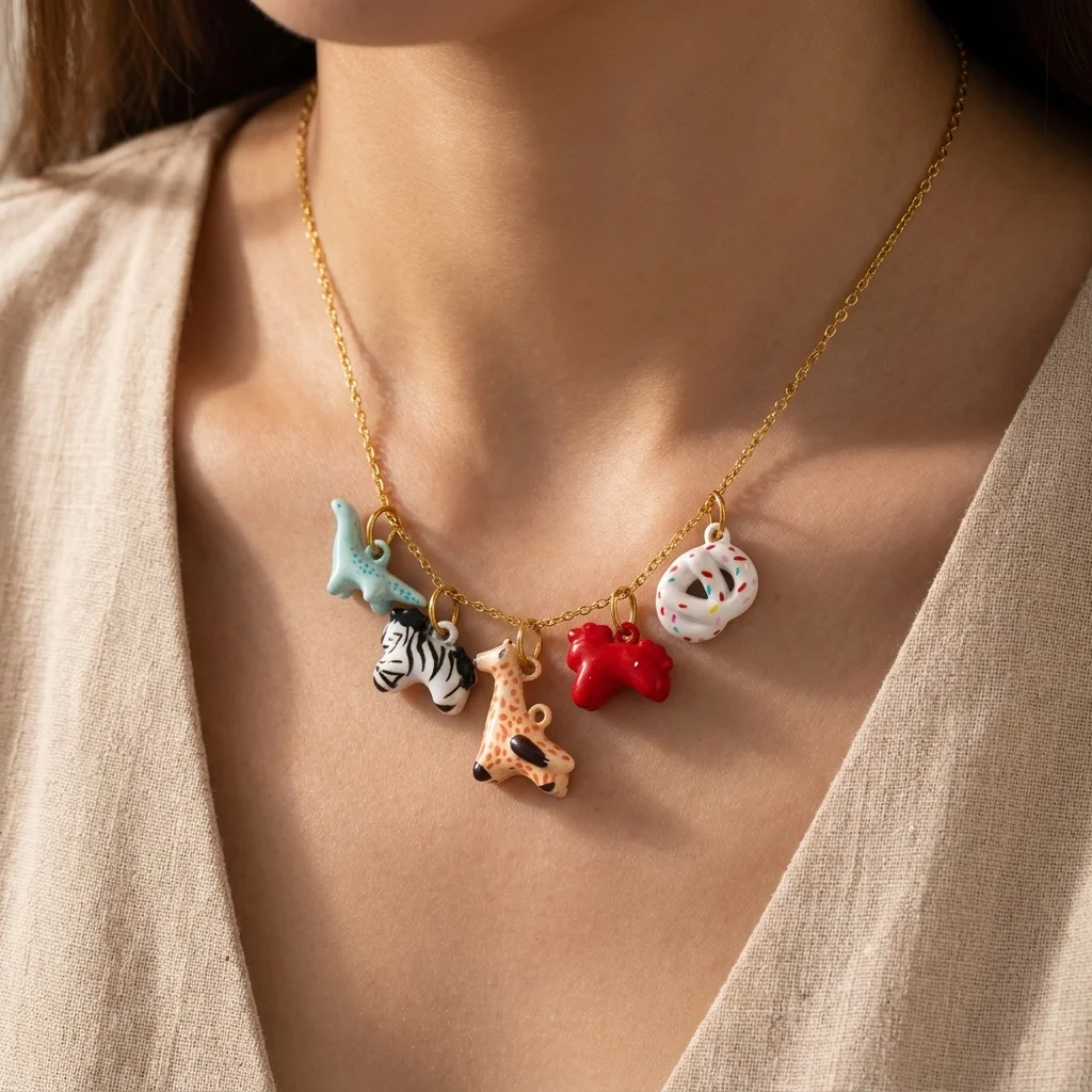 3 Stück einfache und beliebte neue Tier-Serie Anhänger mit Pony, Löwe, Hund, Giraffe zum Selbermachen für Schmuck. – Detail 1