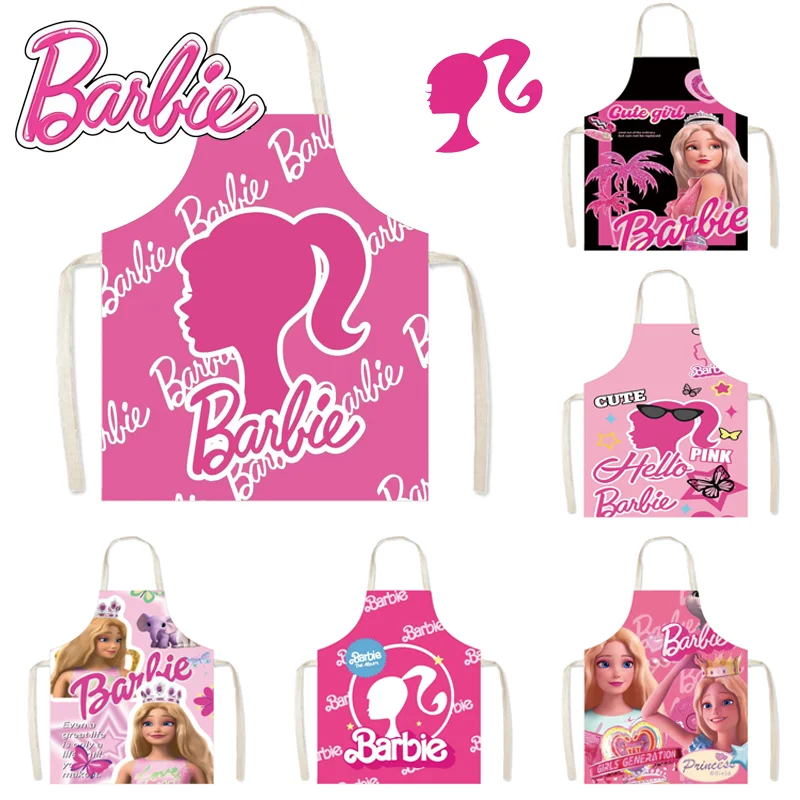 Barbie Apron Kawaii Household Cooking Apron Adult Kids Fashion Home Cleaning Tools Coffee Overalls Aprons Kitchen Accessories