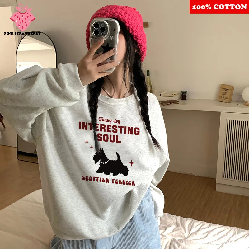 

Cute Puppy Print Plush Sweatshirt Women Autumn 2025New Oversize Long sleeves Loose Casual Hoodie Pullover Y2K Top kawaii clothes