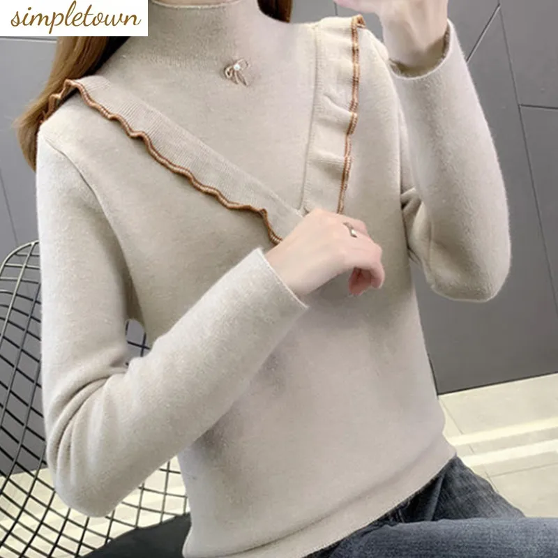 

2023 Korean Edition Thickened Sweater Women's Autumn and Winter New Half High Collar Versatile Warm Knitted Sweater