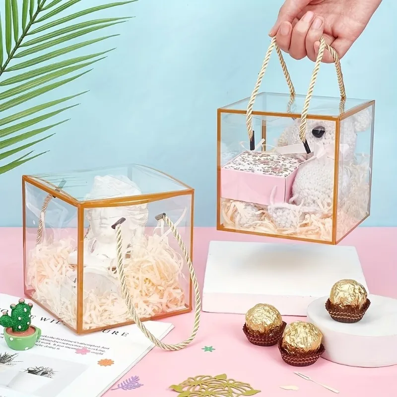 10 PVC Plastic Large Gift Boxes With Handles And a Laminated Design, Perfect For Christmas, Weddings, Birthdays And Parties.