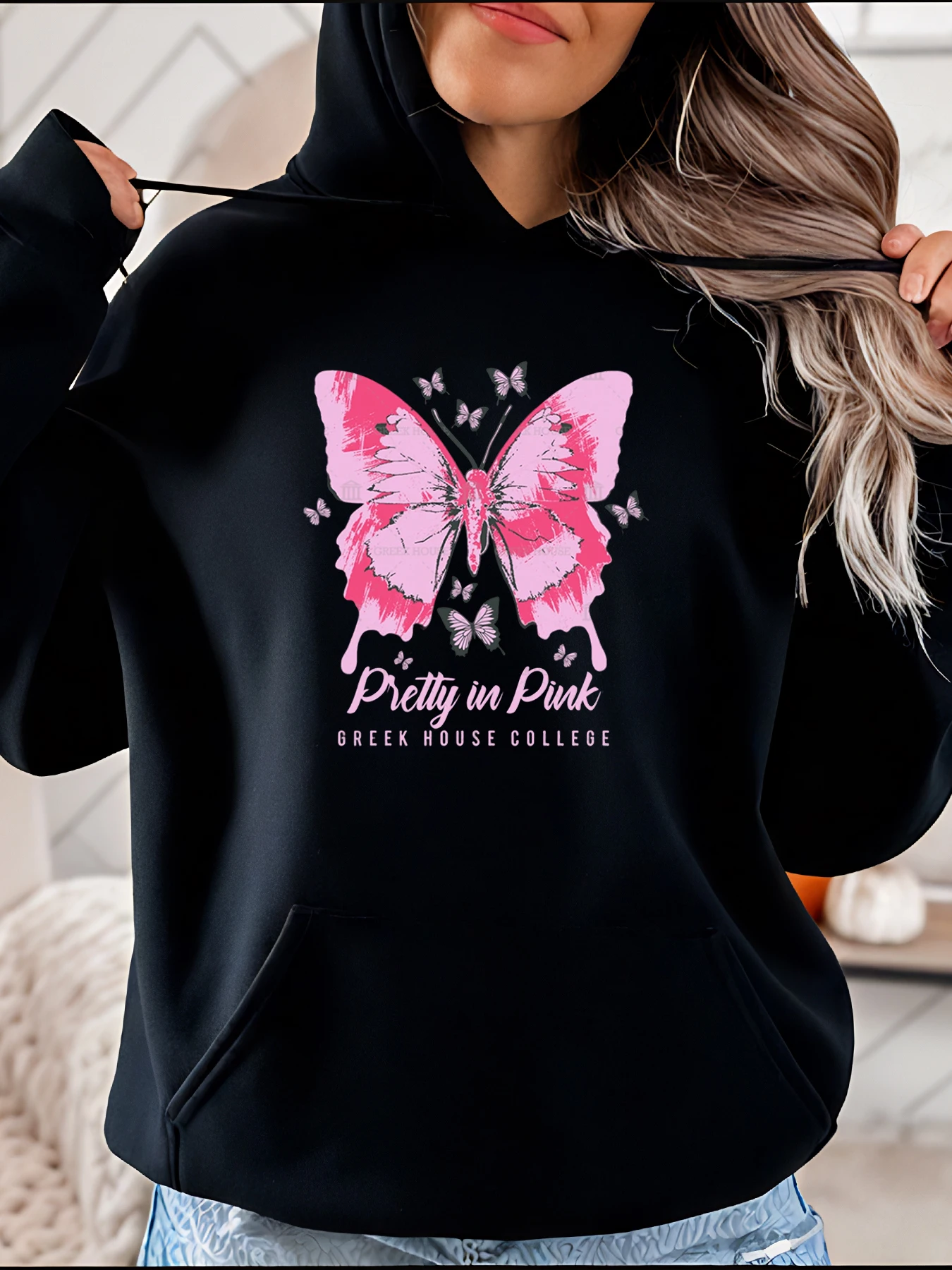 

Женская толстовка с розовым принтом бабочки, повседневная толстовка в стиле греческого дома 280