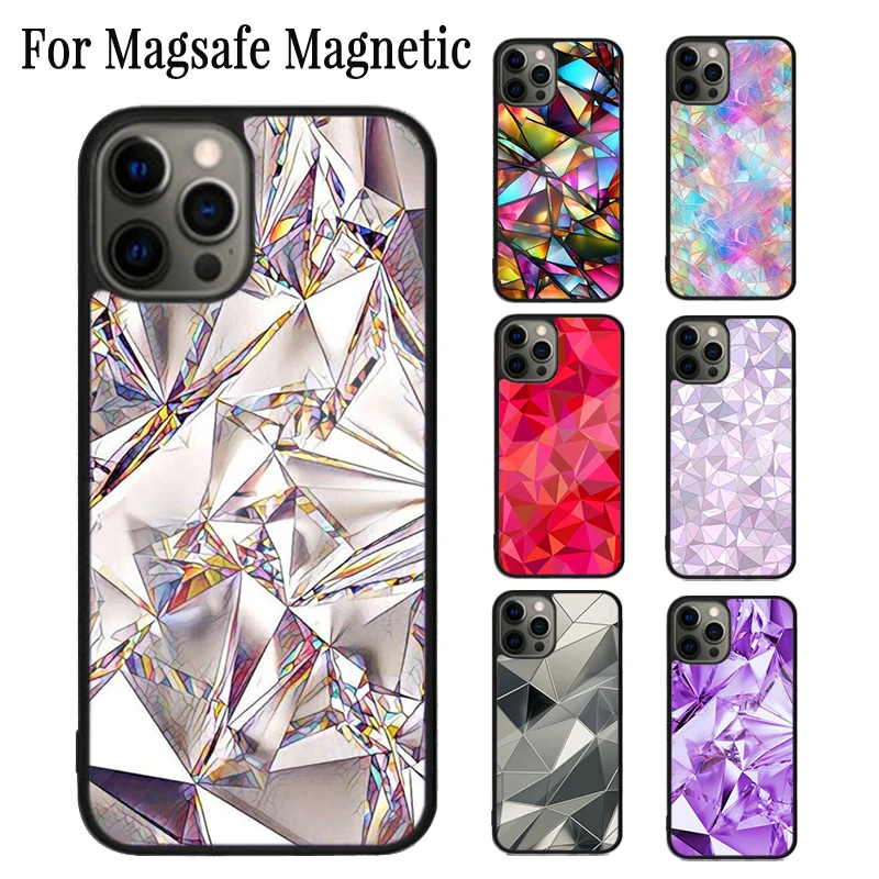 Funda de teléfono magnética de cristal abstracto geométrico, cubierta inalámbrica Magsafe para iPhone 16, 15, 14 Plus, 13, 12 Mini, 11 Pro Max