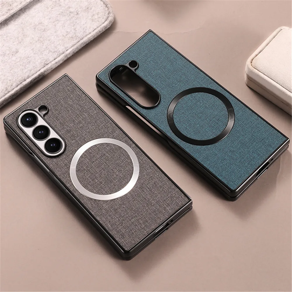 Mode-Business Leinen Stoßfest Telefon Fall Für Samsung Galaxy Z Fold 7 FE 6 5 4, Magnetische Drahtlose Lade Schützen abdeckung Fundas
