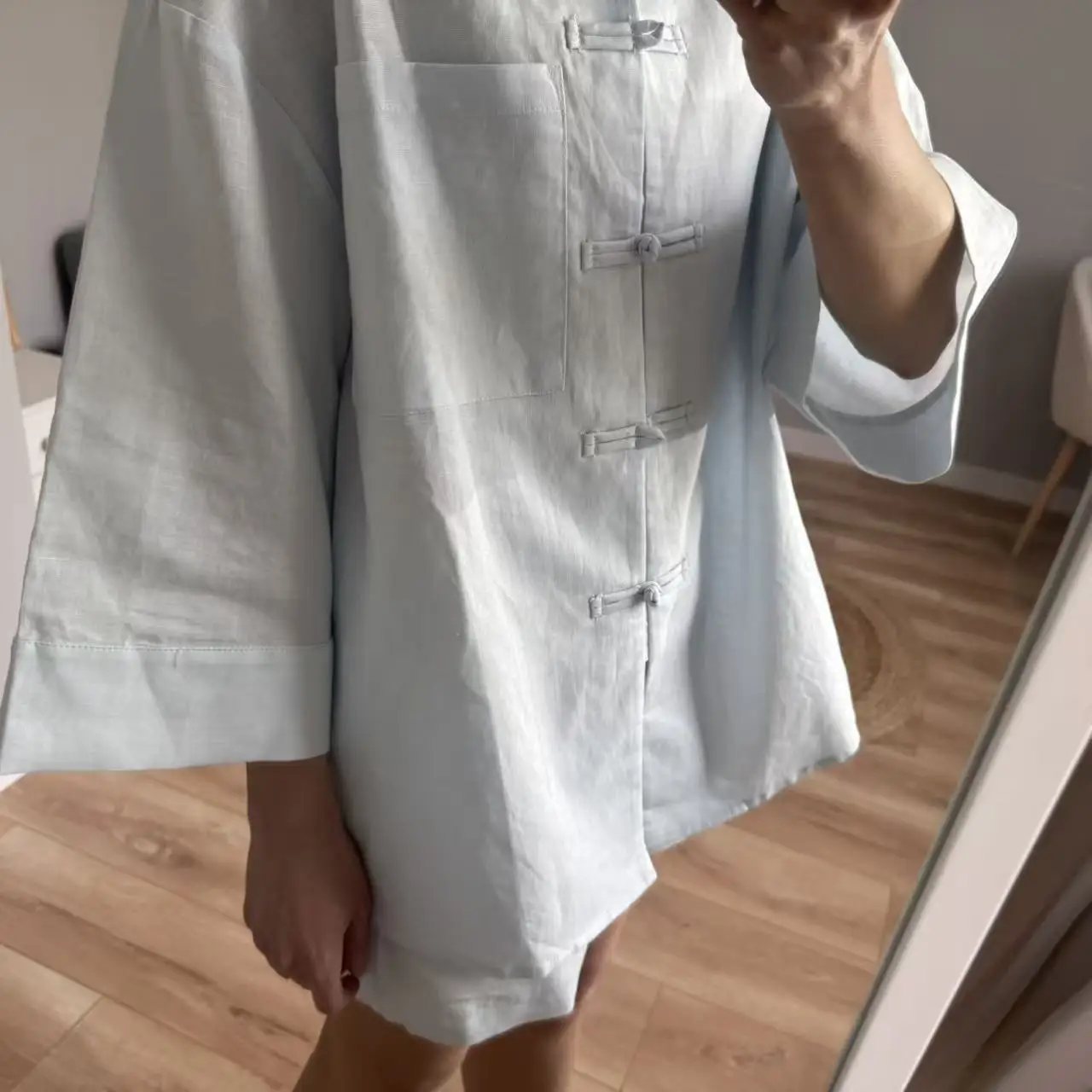Women's Chinese Style Button-Up Shirt and Shorts Set