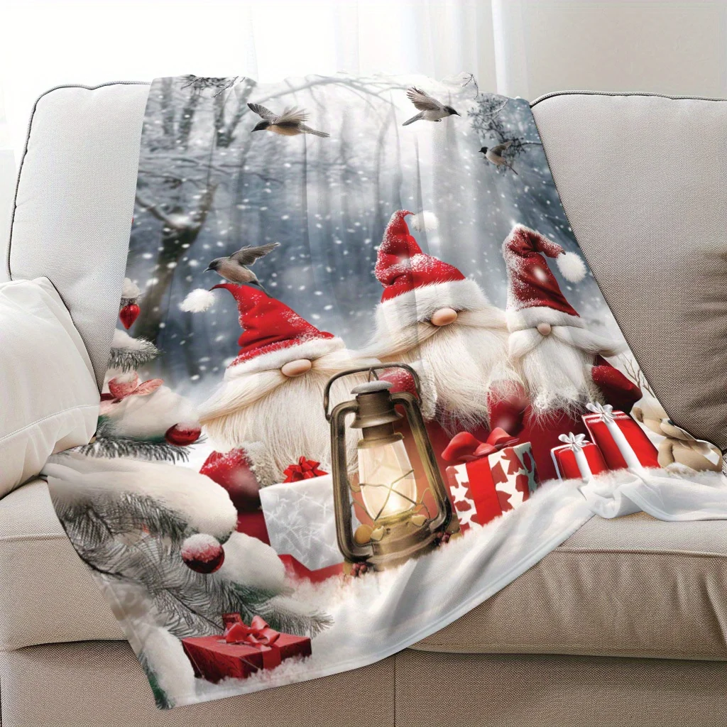 Christmas Gnome Print Flannel Throw Blanket Soft Warm Lightweight for All Seasons Perfect Gift for Friends, Family