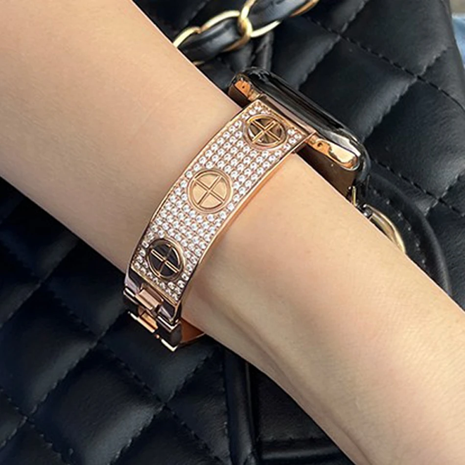 Luxury Diamond Bracelet Band for Apple Watch Ultra 2 1 Series 10 9 8 7 6 5 4 3 SE Women's Jewelry Strap 38mm 40mm 41mm 42mm 44mm