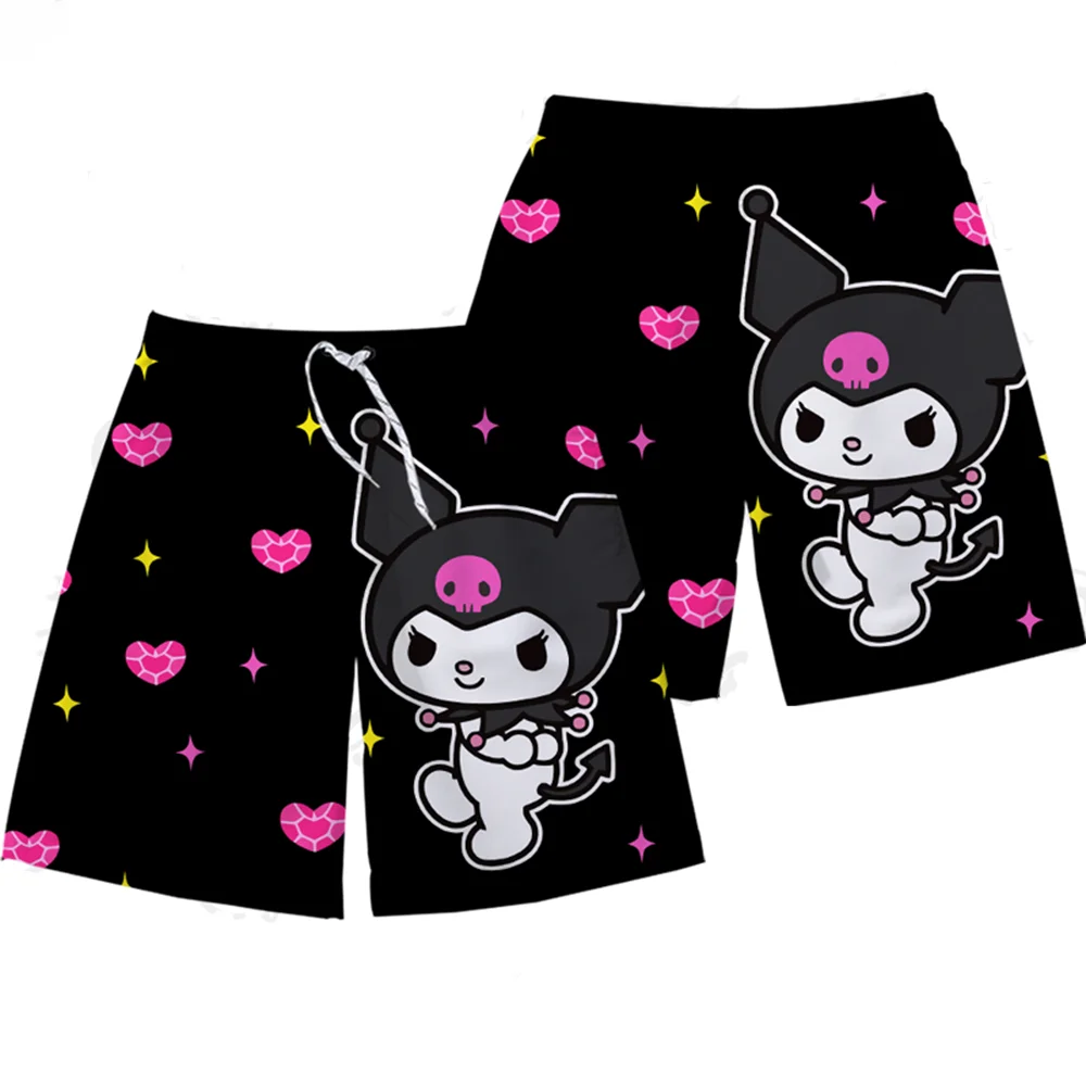 2025 New MINISO Kuromi Beach Pants Summer Men's and Women's Shorts Couple's Cute Casual Pants Oversized Loose Beach Sleepers