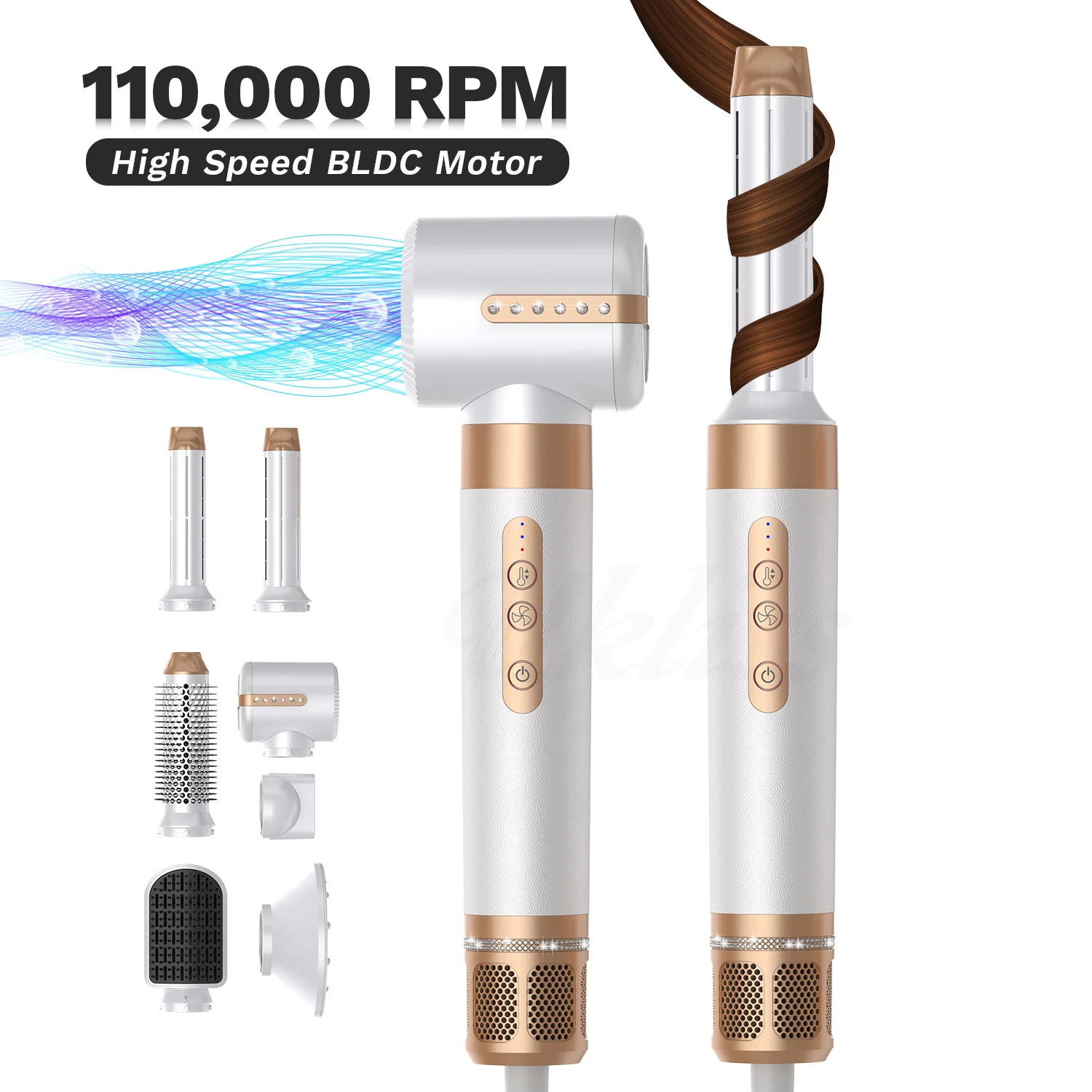 مجموعة مجفف شعر 7 في 1 بجودة صالون 2025 - مجفف شعر احترافي ذاتي التنظيف مع تقنية التجفيف السريع