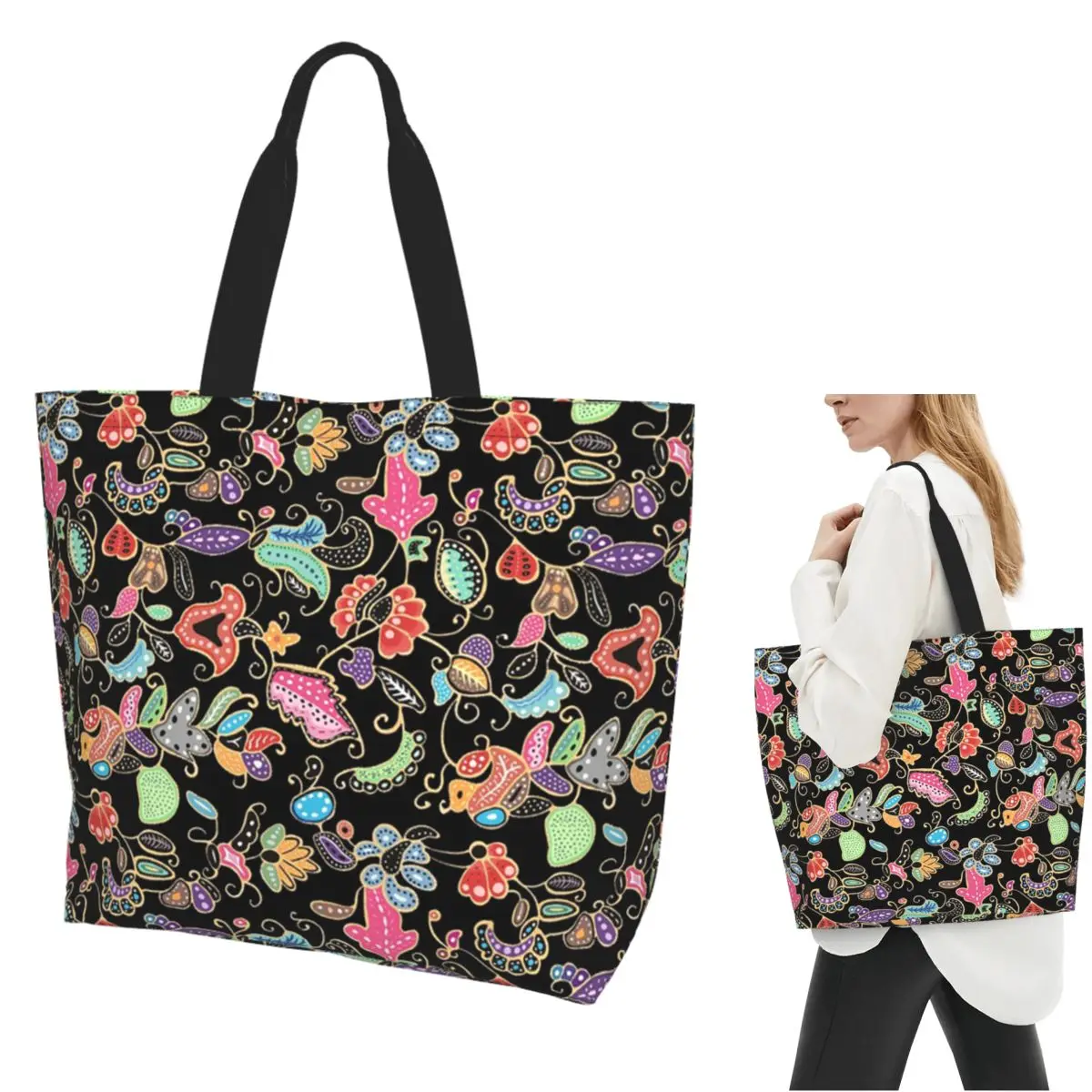 Sarong Batik Kebaya Purple Shopping Tote Bag Canvas Large Capacity Shoulder Bags Shopper Grocery Handbag for Women