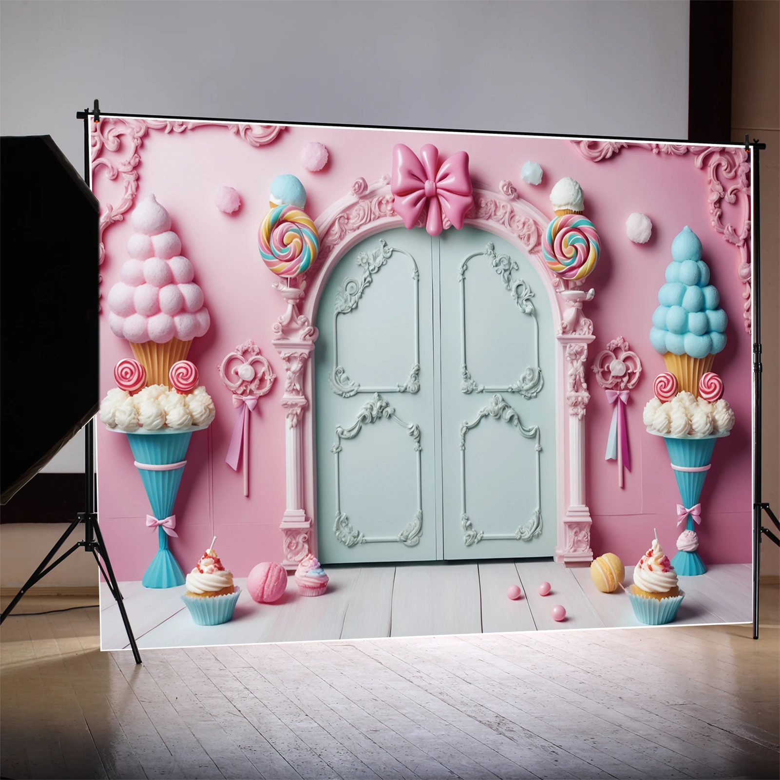 MOON.QG Bingkai Foto Pintu Lengkung Latar Belakang Pesta Ulang Tahun Anak-anak Latar Belakang Dinding Kastil Putri Perlengkapan Kertas Dinding Bar Permen