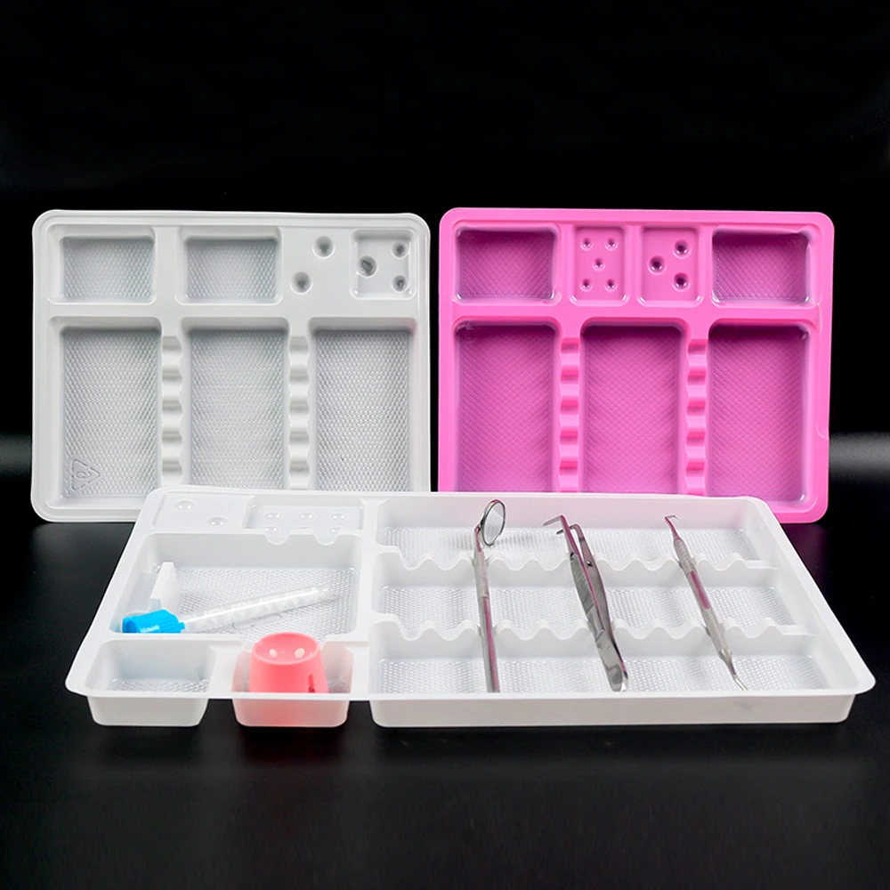 Bandeja de Instrumentos Dentales Desechables de Plástico, Caja para Instrumentos Quirúrgicos, Bandeja Pequeña y Grande para Instrumentos Separados, 100 Unidades