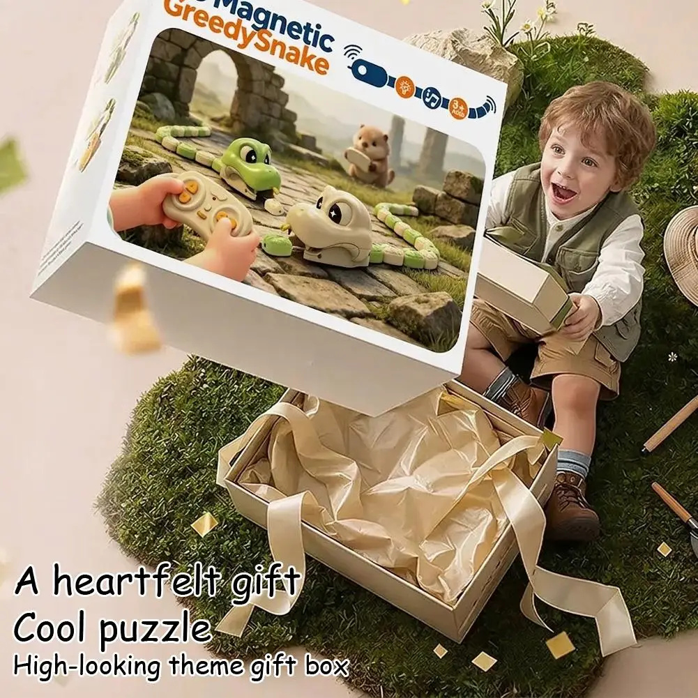 Magnetic Eating Snake Remote Control Car Toy for Boys Dual Player Battle Greedy Bean Children's Birthday Gift Interactive Toys