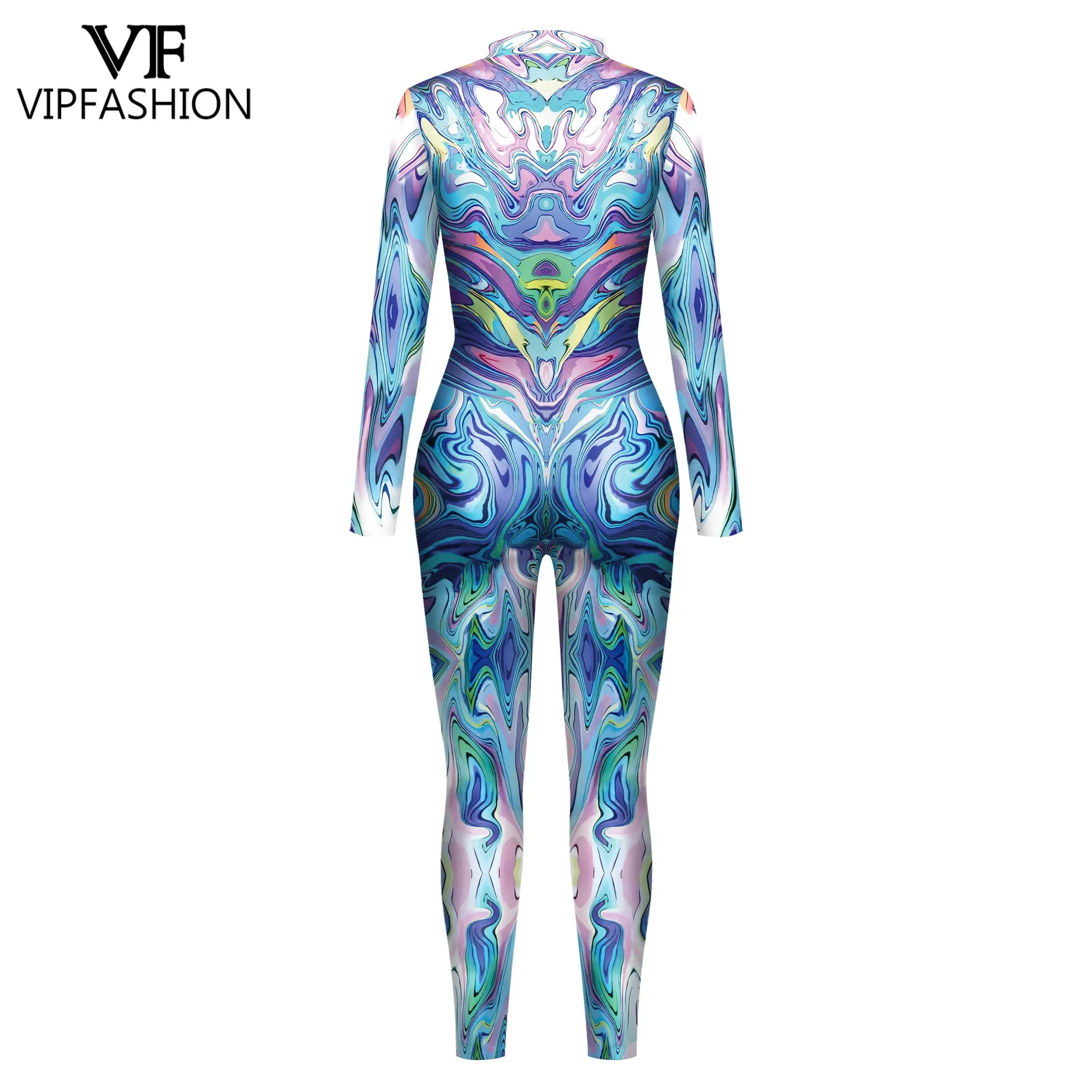 VIP FASHION Abstract Art Zentai Suit for Men Front Zipper Cosplay Costume Carnival Party Catsuit maschile Sexy tuta vestiti