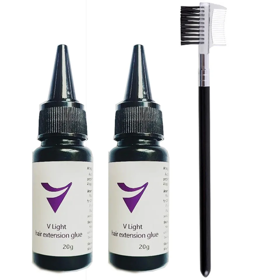 غراء تطويل الشعر بالأشعة فوق البنفسجية مع مزيل 20 جرام مزيل ضوء الأشعة فوق البنفسجية 20 مللي على شكل حرف V غراء تمديد الشعر الخفيف لتطويل الشعر بسرعة
