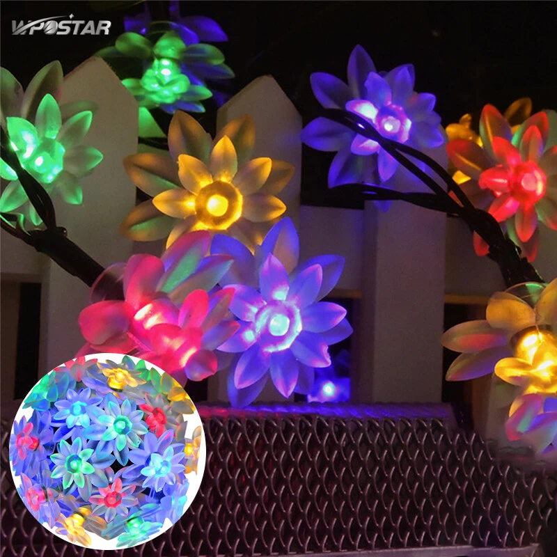 Cherry Blossom Flower Garland Fairy Lights Hanging Ornaments Christmas Tree Decorations for Home Party Noel Navidad