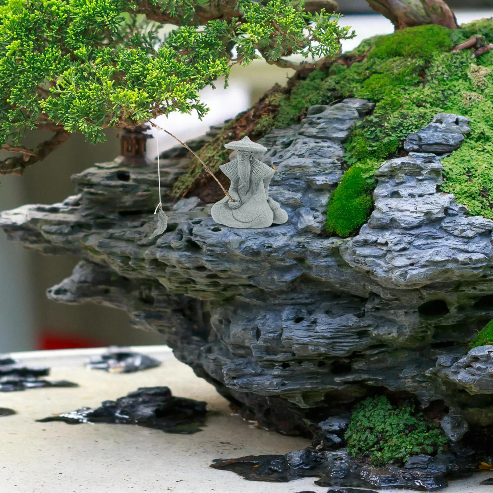 Bonsai Garden Zen - Mini Fisherman Statue Resin Elegant Chinese