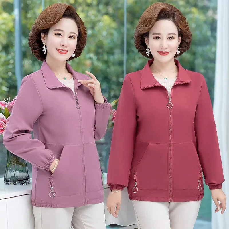 

New Middle Aged Mom Clothing Short Jacket Coat New Spring Autumn Female Windbreakers Thin Tops Outerwear Women's Basic Coat 5XL