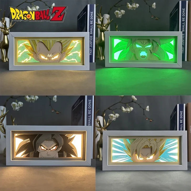 

Dragon Ball Anime Paper Carving Lamp Vegeta Son Goku Paper Cut Shadow Box Bedroom Decoration Led Light Toy Birthday Gifts