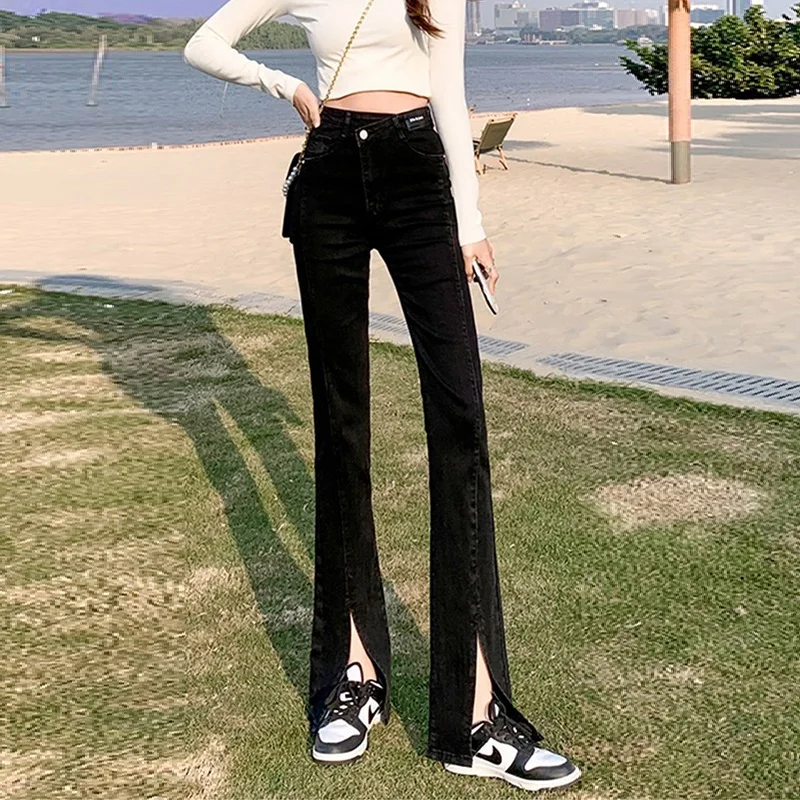 Vintage  Casual Women Flared Jeans Woman High Waist Wide Leg Pants Stretch Fashion Tight Washde Denim Trousers For Female Pants