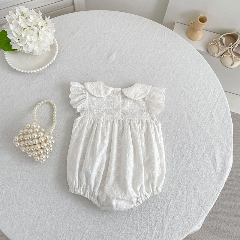 2026 Neuer Sommer 0-24M Baby Mädchen Kurzarm Baumwolle Weißer Strampler 2-6 Jahre Kinder Prinzessin Süßes Stickerei-Kleid Schwesterkleid – Detail 1
