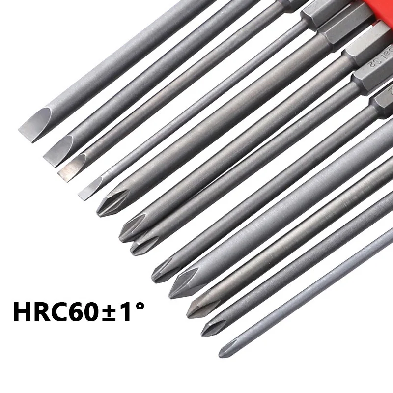 Brocas de destornillador eléctricas magnéticas, vástago hexagonal de 100 pulgadas, herramientas manuales, U50, 12 piezas, 50-1/4mm, S2