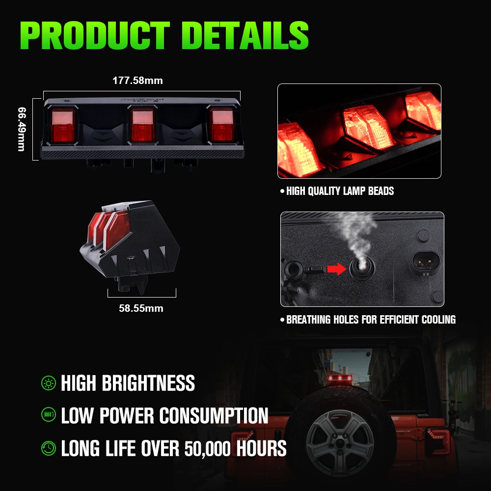 Nuovo design impermeabile Ip67 Led terze luci di stop luci di stop a montaggio alto per Jeep Wrangler Jl Jk