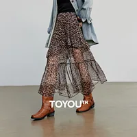 TOYOUTH-falda tobillera para mujer, falda elegante de gasa con abertura abierta, estilo Nomadic, estampado de leopardo, otoño 2025