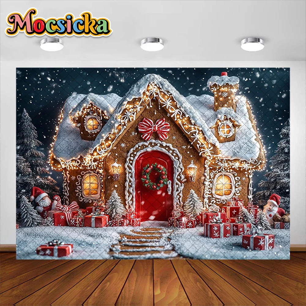 Christmas Photography Background CXmas Gingerbread Cottage Snow Decoration Kids  Holiday Oortrait Photo Backdrop Studio Props