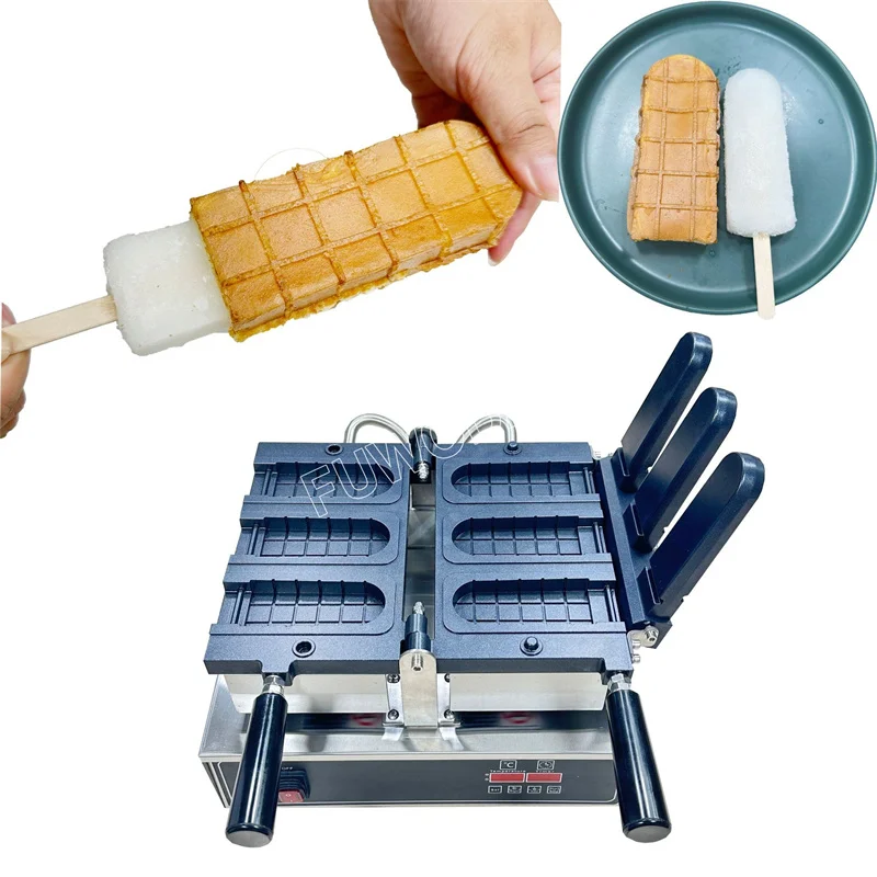 

Commercial 3 Pcs Ice Cream Forzen Sucker Shape Cake Waffle Cone Machine Nonstick Electric Open Mouth Taiyaki Maker for Sale