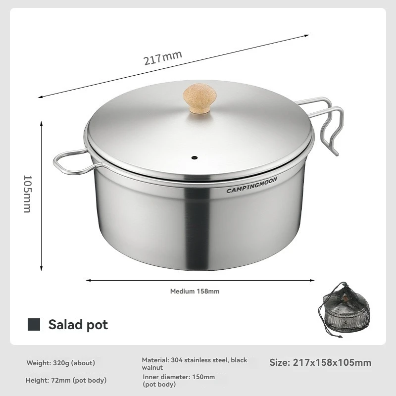 CAMPINGMOON S371 Snow Pot Stainless Steel Thickened Camping Noodle Pot Portable Soup Pot Multi functional Steaming Pot