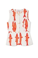 Summer Women Cartoon Red Fish Print O Neck Tank Top And Straight Female Long Pants Short Sleeve Shirt Wide Leg Pant 2 Piece Sets - Image 5
