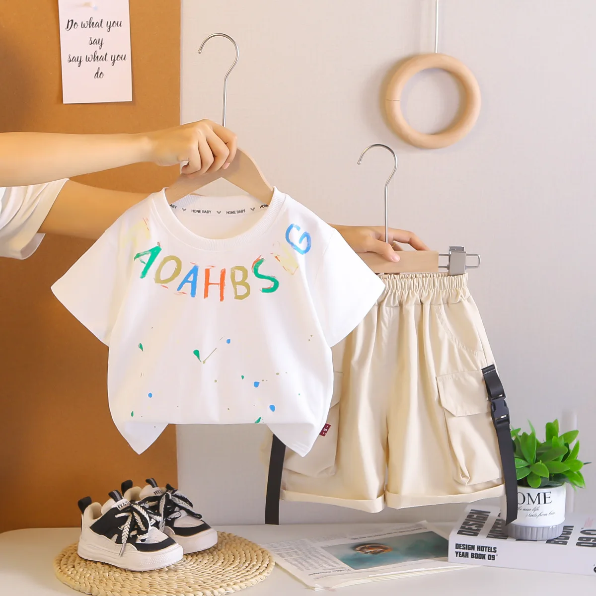 

Summer Baby Boy Clothes Set 2026 Korean Fashion Color Letter Short Sleeve T-shirts and Shorts Two Piece Boys Suit Kids Outfits