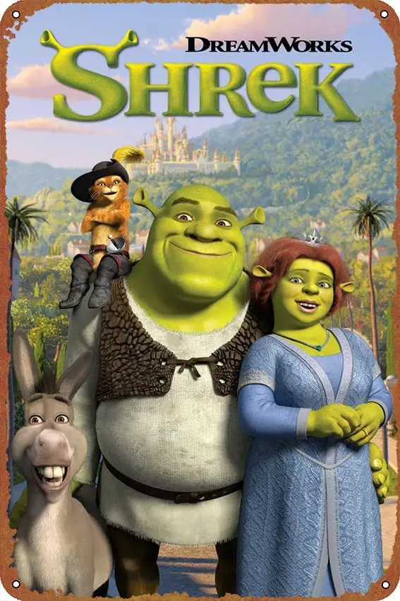 Shrek 2 Movie Poster Animation Posters Vintage Tin Sign for Bar Office Home Wall Decor Gift Retro Metal Sign 12 X 8 inch