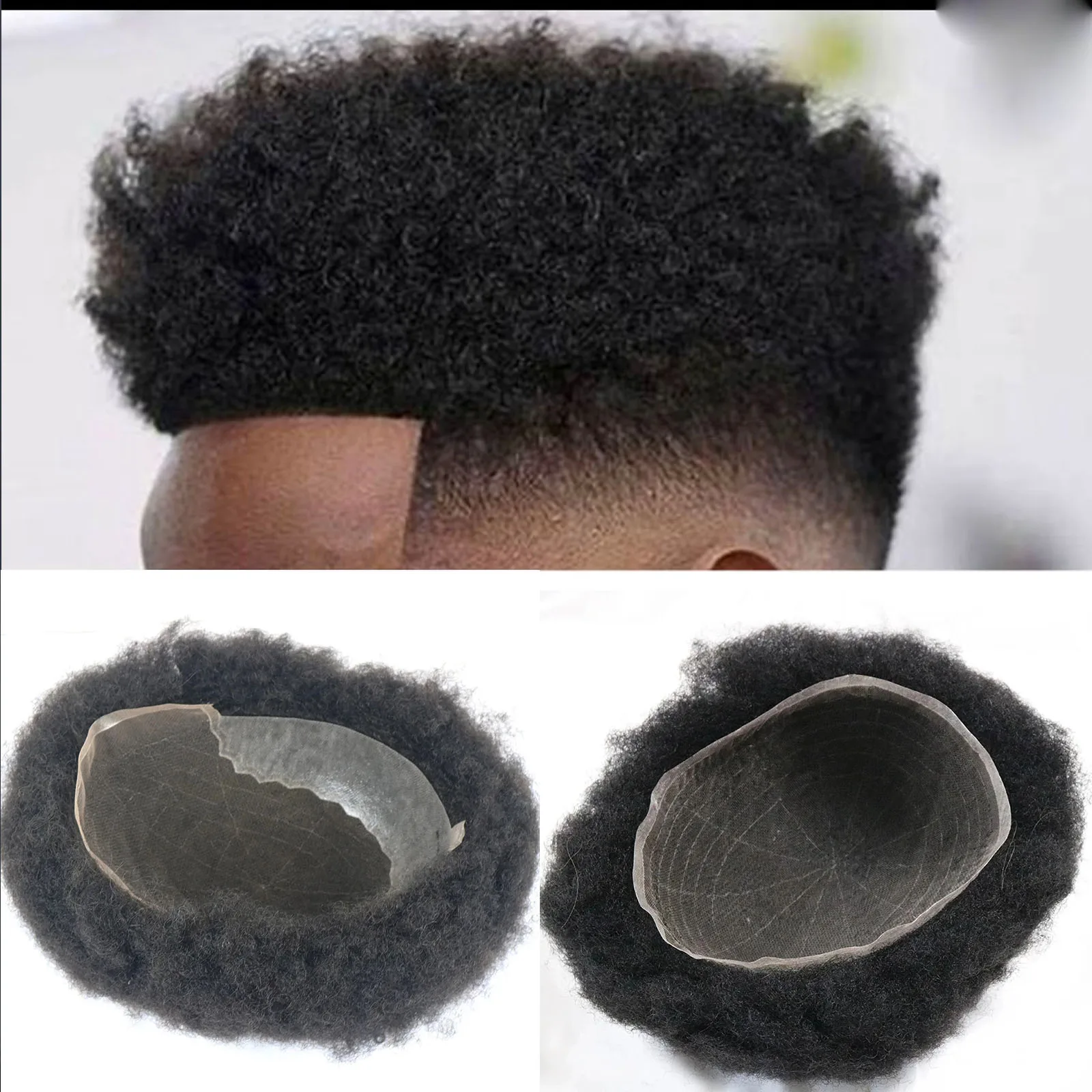 4mm Afro Men's Kinky Curly Full LaceHuman Hair Toupee Durable Q6 Weave Capillary Prosthesis Easy Install Hairpiece for Black Men