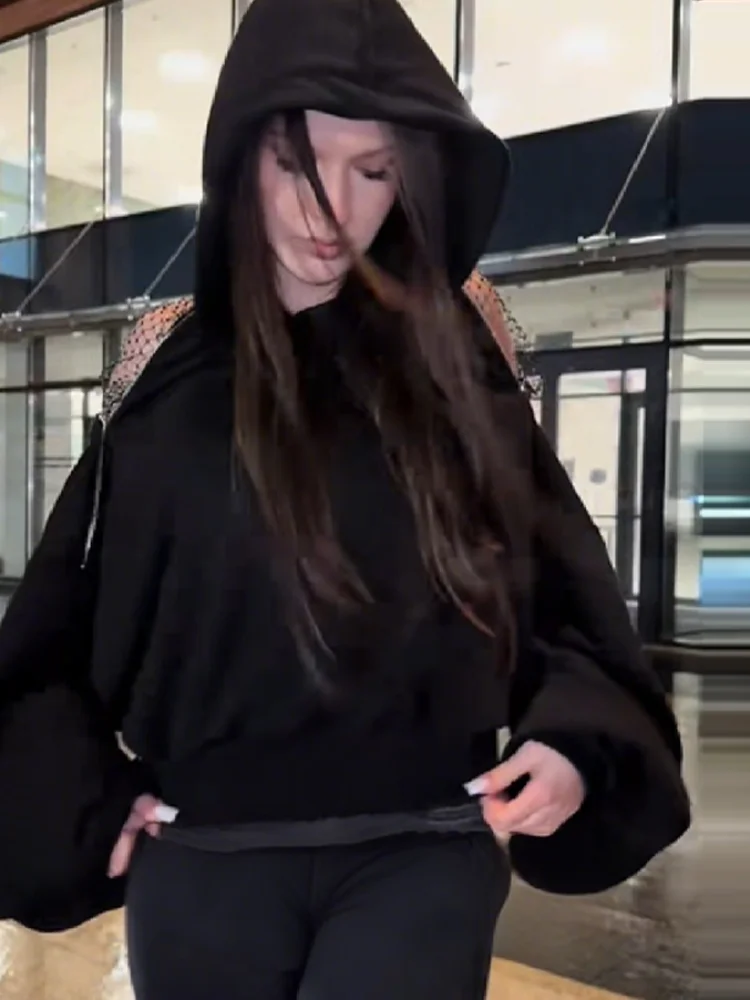 カジュアルシックなファッションフード付きスウェットシャツ背中の開いたデザイナートレンド女性トップススタイリッシュな秋クールクラシックスポーツ婦人服