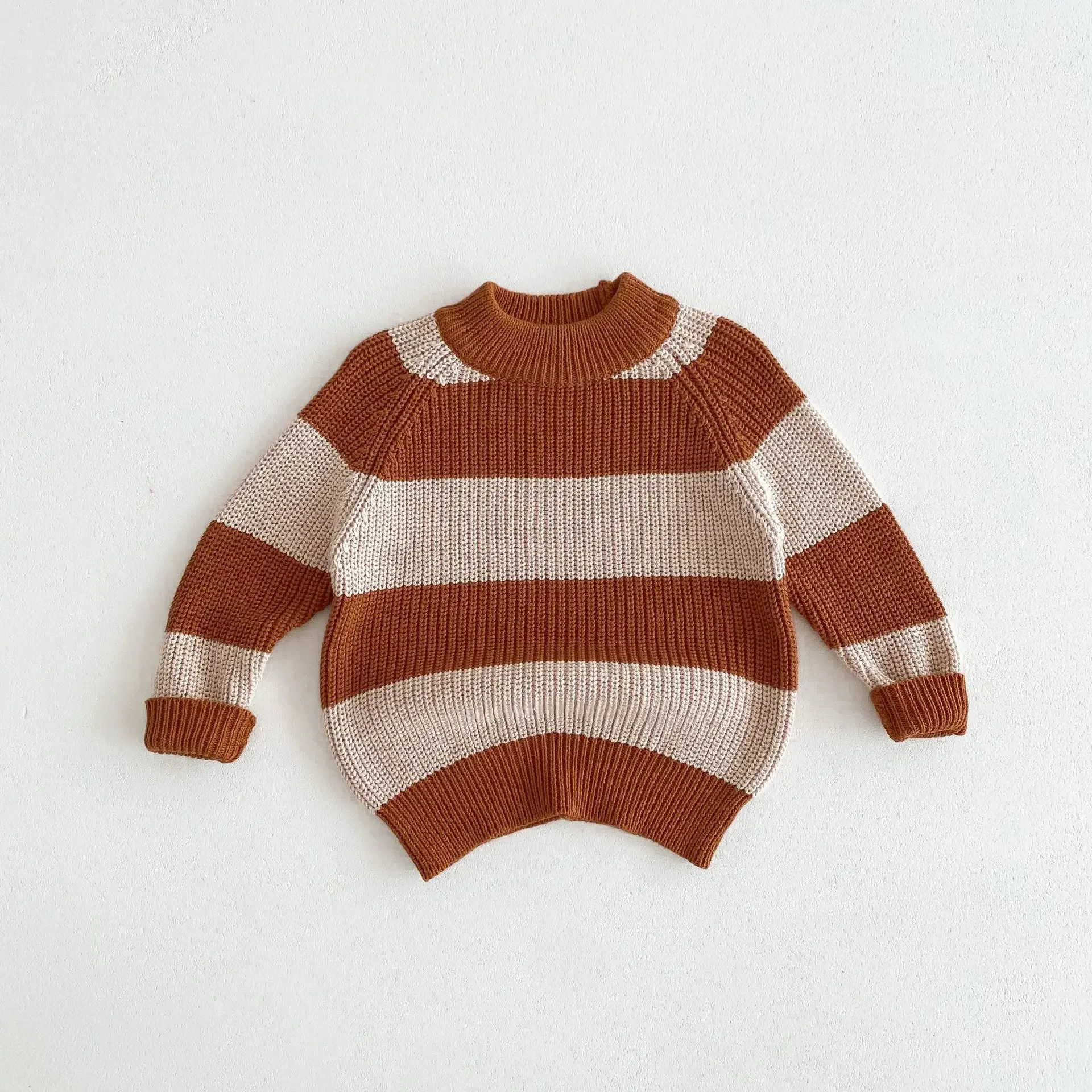 Pulôver de malha de gola alta infantil, estilo coreano, jaqueta combinando cores, suéter simples infantil, roupa casual, outono, novo, 2024