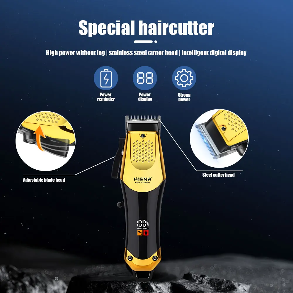HIENA Hair Clippers 1200mAh High Power Electric Hair Trimmer Set Professional Barber Hair Cutting Machine Cordless Clippers