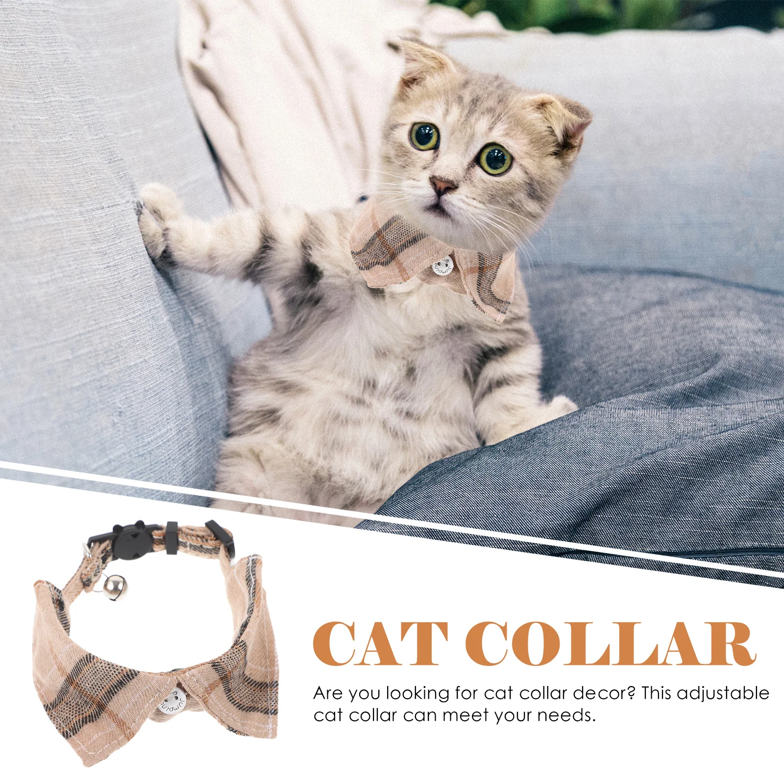 

Cute Kitten Cat Collar Adjustable Plaid Small Cat Neckwear Lightweight Comfortable Skin Friendly Pet Collar for Daily Holiday