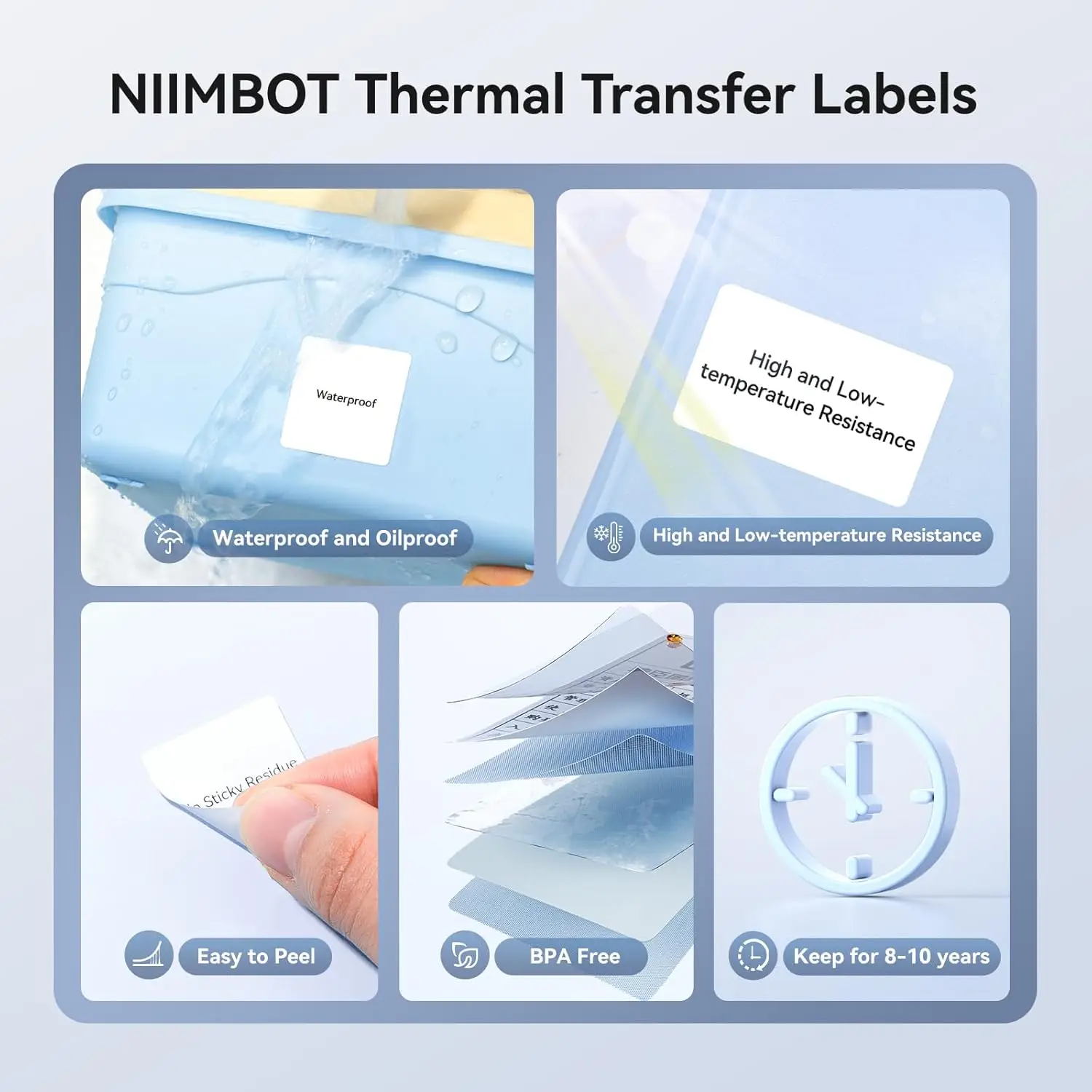Niimbot M2 Thermal Transfer Label Paper Color Ribbon Printing White Label 20-50mm Wide Stickers Long-Term Storage