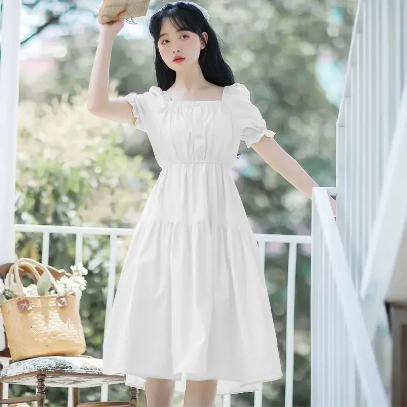 2026 New Arrival Slim Fit Square Neck Dress Women Summer Beach Vibe White Dress High Waist Mini Dress Holiday Sundress