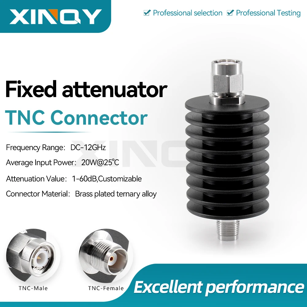 XINQY DC-12G Test Attenuator, TNC Male-Female (JK), 20W Power, 3-40dB Coaxial Fixed Attenuator