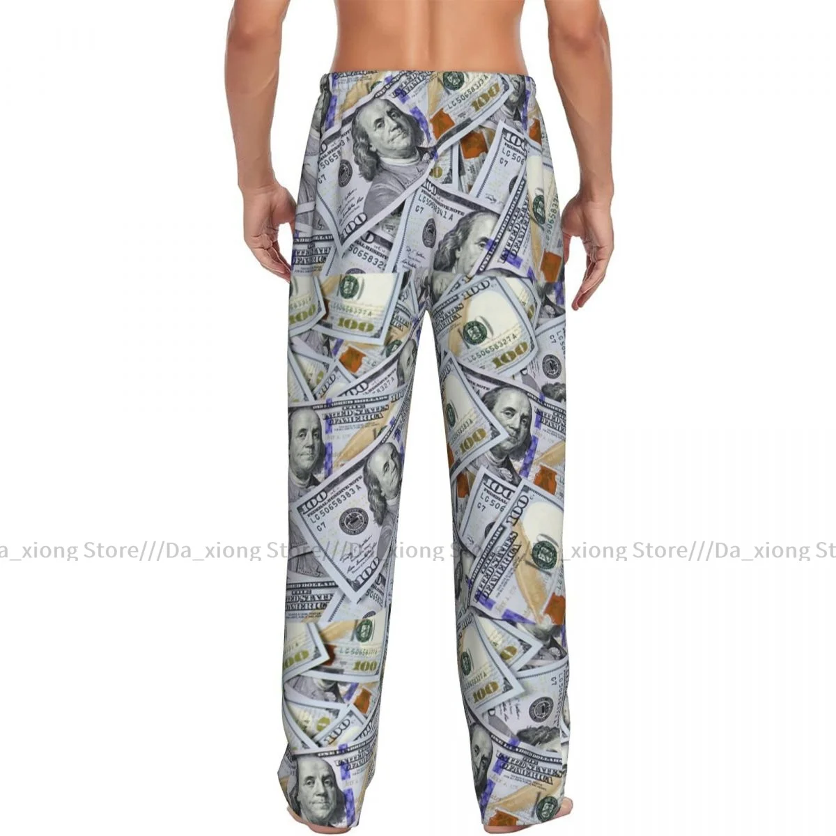 Mens Casual Pajama Long Pant Loose Elastic Waistband Hundred Dollar Bill Cozy Sleepwear Home Lounge Pants