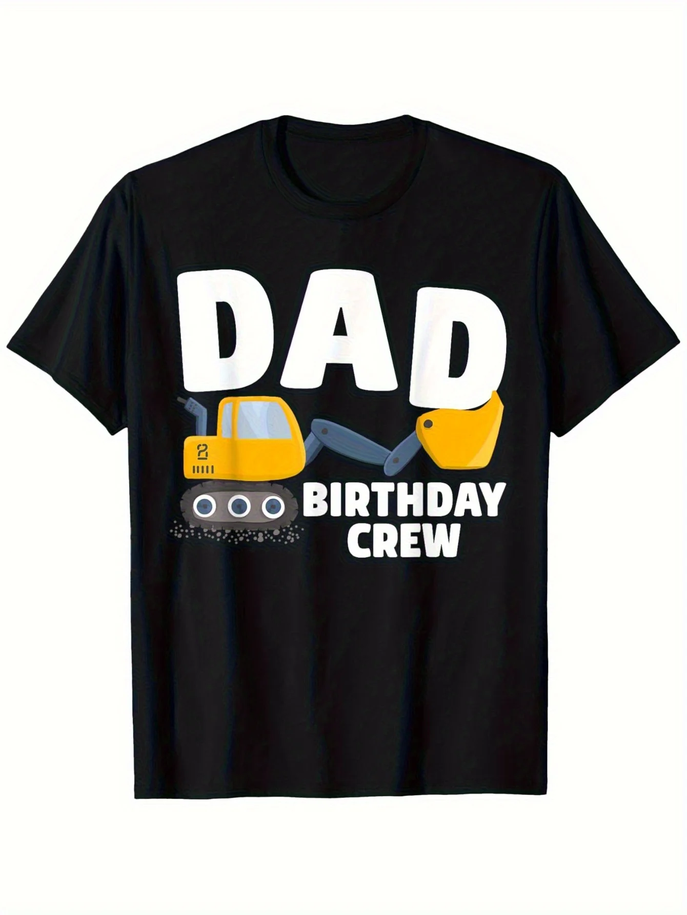 2026 1pc Men'S Funny Construction Birthday Party T-Shirt - Dad Birthday Crew Graphic Tee with Bulldozer Design - Black Shirt for