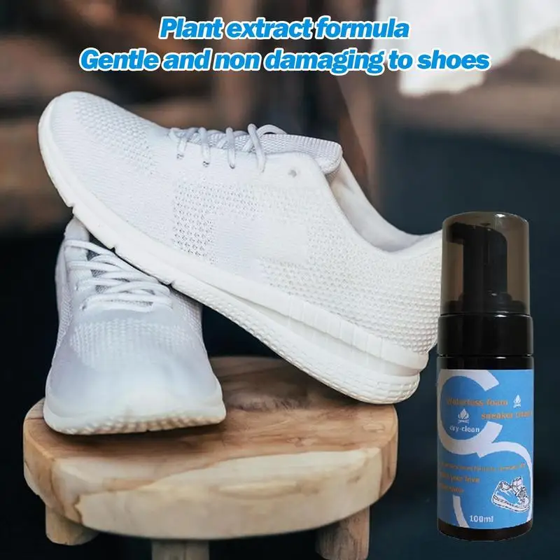 Shoe Cleaner For White Sneakers Rinse-Free Shoe Cleaning White Shoe Cleaner 100ml Shoe Whitener Sneaker Cleaner For Removes Dirt