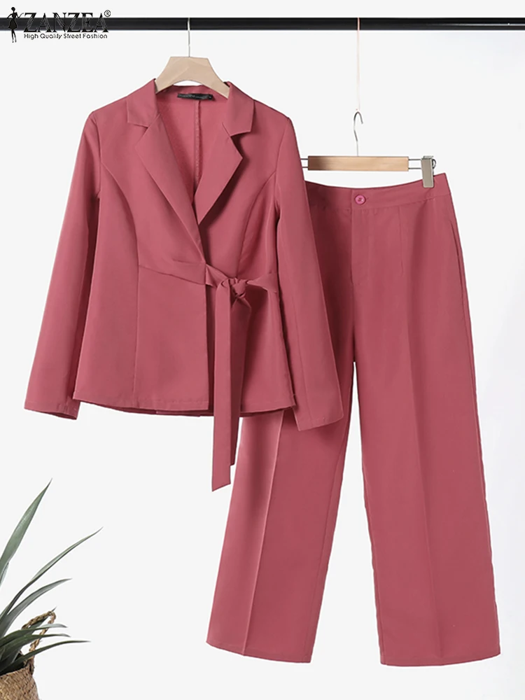 Imagem -06 - Zanzea-blazer e Calças de Manga Comprida com Lapela para Mulheres Roupas Sólidas ol Trabalho Fato de Treino Elegante Cabolsas Casuais Moda Peças