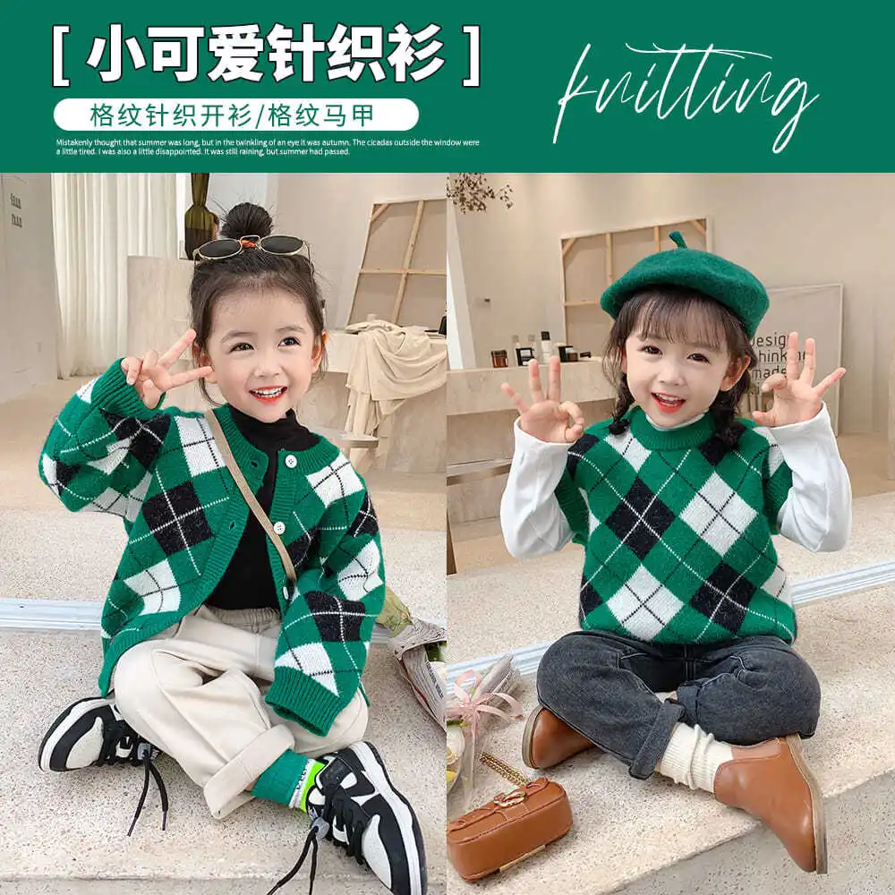 

Girls Autumn Clothing 2022 New Children's Korean Style Knitted Cardigan Children's Vest Jacket Baby Sweater Coat