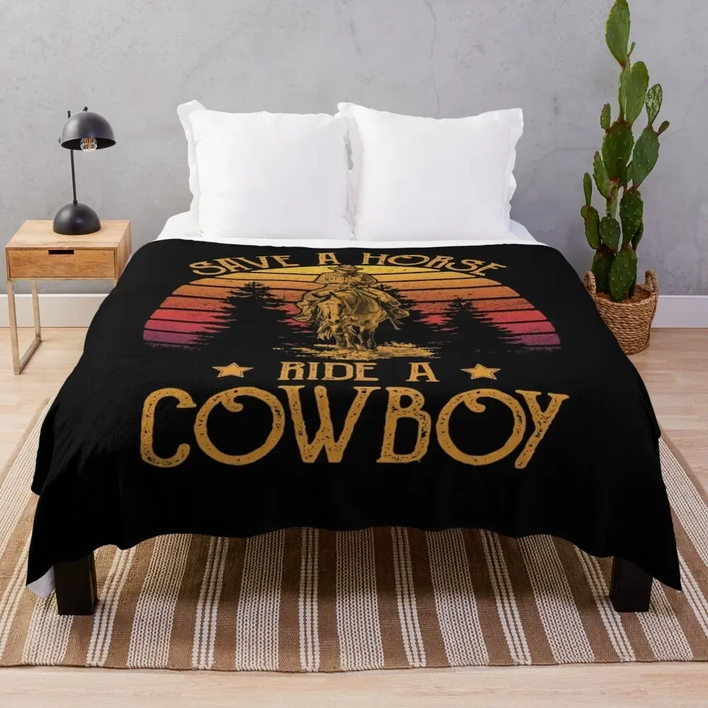 

Save A Horse Ride Cowboy Shirt I Western Country Farmer Throw Blanket Warm wednesday Blankets