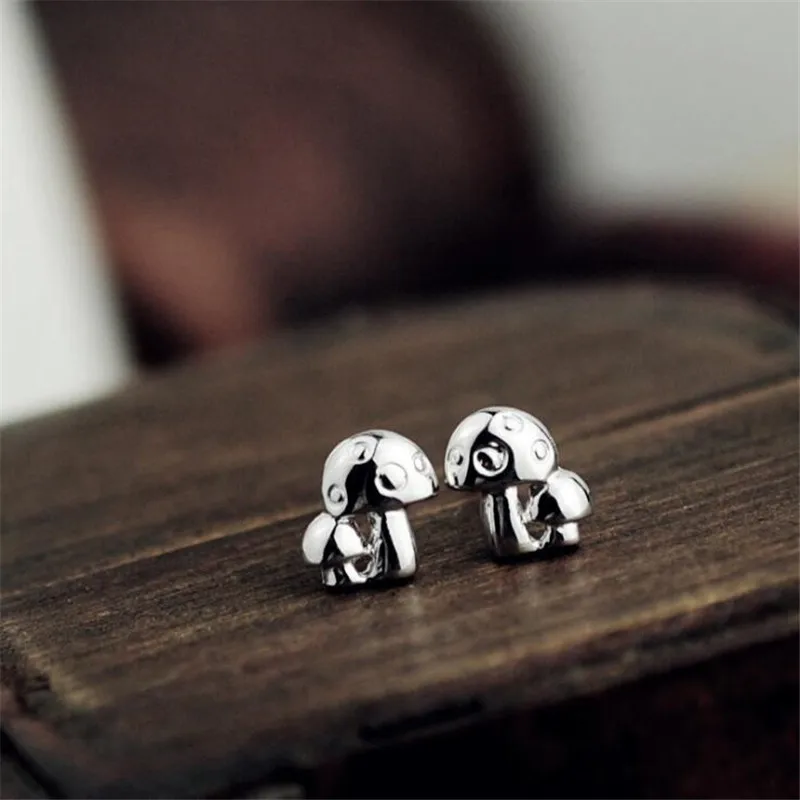 New Fashion Jewelry Cute Popular Simple Exquisite 925 Sterling Silver Double Mushroom Anti-allergy Classic Stud Earrings E103